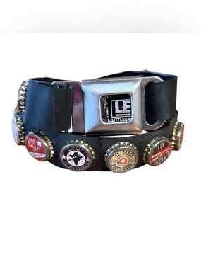 Little Earth Seatbelt Belt Ft. Bottle Caps Various Beverage Brands Black 29-33